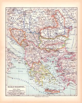 Balkan Halbinsel Landkarte Lithographie ca. 1900 Original der Zeit
