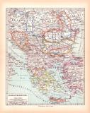 Originaldruck aus Meyers Handatlas zweite Ausgabe von 1900 zeigt Balkan Halbinsel Landkarte Lithographie ca. 1900