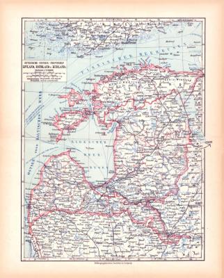 Baltikum Landkarte Lithographie ca. 1900 Original der Zeit