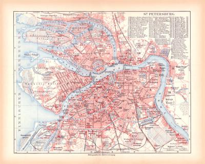 Sankt Petersburg Landkarte Lithographie ca. 1900 Original der Zeit