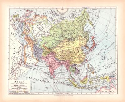 Asien Landkarte Lithographie ca. 1900 Original der Zeit