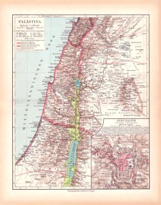 Pal&auml;stina Landkarte Lithographie ca. 1900 Original der Zeit
