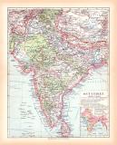 Originaldruck aus Meyers Handatlas zweite Ausgabe von 1900 zeigt Ost Indien Landkarte Lithographie ca. 1900