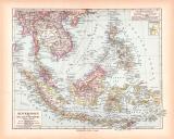 Originaldruck aus Meyers Handatlas zweite Ausgabe von 1900 zeigt Hinterindien Malaien Archipel Landkarte Lithographie ca. 1900