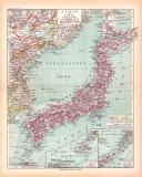 Originaldruck aus Meyers Handatlas zweite Ausgabe von 1900 zeigt Japan Korea Landkarte Lithographie ca. 1900