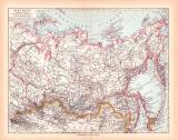 Originaldruck aus Meyers Handatlas zweite Ausgabe von 1900 zeigt Sibirien Landkarte Lithographie ca. 1900