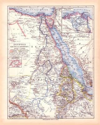 &Auml;gypten Darfur Abessinien Landkarte Lithographie ca. 1900 Original der Zeit