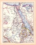 Originaldruck aus Meyers Handatlas zweite Ausgabe von 1900 zeigt Ägypten Darfur Abessinien Landkarte Lithographie ca. 1900