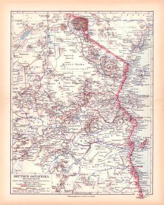 Deutsch Ostafrika Landkarte Lithographie ca. 1900 Original der Zeit