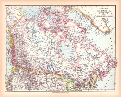 Britisch Nordamerika Landkarte Lithographie ca. 1900 Original der Zeit