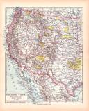 Originaldruck aus Meyers Handatlas zweite Ausgabe von 1900 zeigt Vereinigte Staaten West Landkarte Lithographie ca. 1900