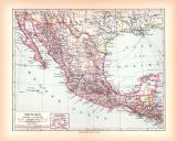 Originaldruck aus Meyers Handatlas zweite Ausgabe von 1900 zeigt Mexiko Landkarte Lithographie ca. 1900