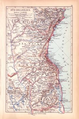 Brasilien S&uuml;d Landkarte Lithographie ca. 1900 Original der Zeit