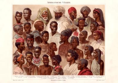 Afrikanische Völker Chromolithographie 1885 Original der Zeit