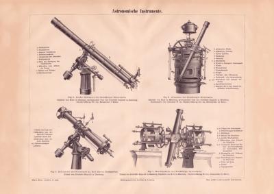 Astronomische Instrumente Holzstich 1885 Original der Zeit