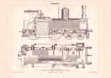 Lokomotive Holzstich 1888 Original der Zeit