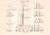 Takelung der Segelschiffe Holzstich 1889 Original der Zeit