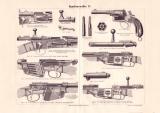 Handfeuerwaffen IV. Holzstich 1890 Original der Zeit