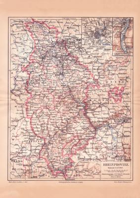 Rheinprovinz Karte Lithographie 1889 Original der Zeit