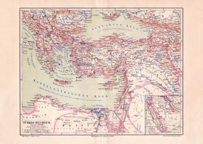 Türkisches Reich Karte Lithographie 1889 Original der Zeit