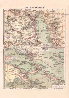 Deutsche Kolonien Karte Lithographie 1890 Original der Zeit