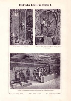 Elektrischer Betrieb im Bergbau I. + II. Holzstich 1898 Original der Zeit