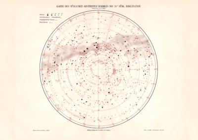Fixsterne des südlichen Sternenhimmels Lithographie 1898 Original der Zeit