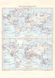 Karte der W&auml;rmeextreme Karte Lithographie 1898 Original der Zeit