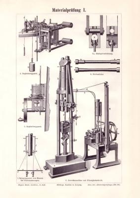 Materialpr&uuml;fung I. - II. Holzstich 1898 Original der Zeit