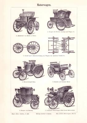 Motorwagen Holzstich 1898 Original der Zeit