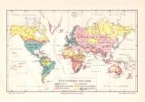Staatsformen der Erde Karte Lithographie 1898 Original der Zeit