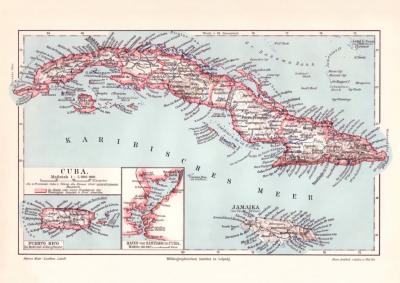 Cuba Karte Lithographie 1899 Original der Zeit