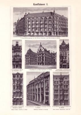 Kaufhäuser I. - II. Holzstich 1899 Original der Zeit