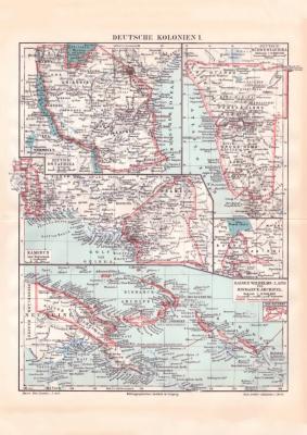 Deutsche Kolonien I. Karte Lithographie 1899 Original der Zeit
