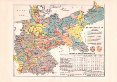 Reichstagswahlen Deutsches Reich 1898-1903 Karte Lithographie 1899 Original der Zeit