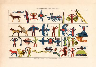 Indianische Bilderschrift historischer Druck Chromolithographie ca. 1902