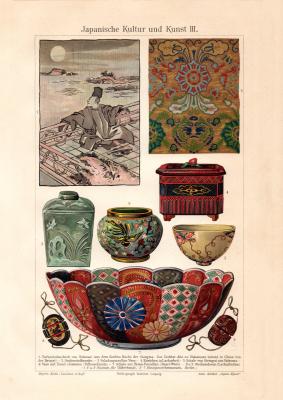 Japanische Kultur und Kunst III. historischer Druck Chromolithographie ca. 1905