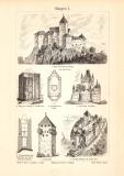 Burgen I. - II. historischer Druck Holzstich ca. 1903