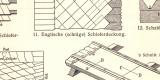 Dachdeckung + Dachst&uuml;hle historischer Druck Holzstich ca. 1903