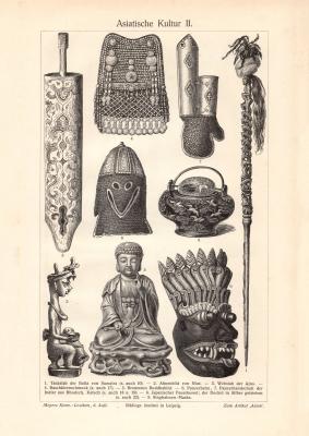 Asiatische Kultur II. - III. historischer Druck Holzstich ca. 1902
