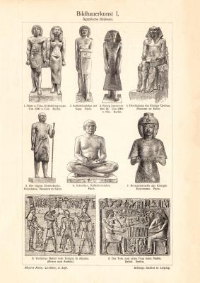 Bildhauerkunst I. + II. &Auml;gypten Orient Griechenland historischer Druck Holzstich ca. 1902