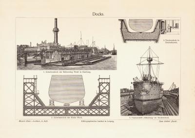 Docks historischer Druck Holzstich ca. 1903