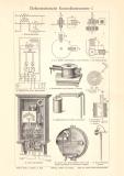 Elektrotechnische Kontrollinstrumente I. - II. historischer Druck Holzstich ca. 1903