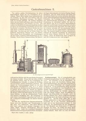 Gaskraftmaschinen II. historischer Druck Holzstich ca. 1904