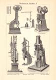 Mechanische H&auml;mmer I. - II. historischer Druck Holzstich ca. 1904