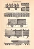 Eisenbahnwagen I. - II. historischer Druck Holzstich ca. 1903