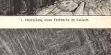 Kalisalzbergbau I. - II. historischer Druck Holzstich ca. 1905