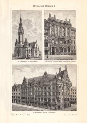Dresdener Bauten I. - II. historischer Druck Holzstich ca. 1903