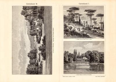 Gartenkunst I. - III. historischer Druck Holzstich ca. 1904