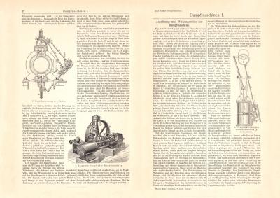 Dampfmaschinen I. historischer Druck Holzstich ca. 1903